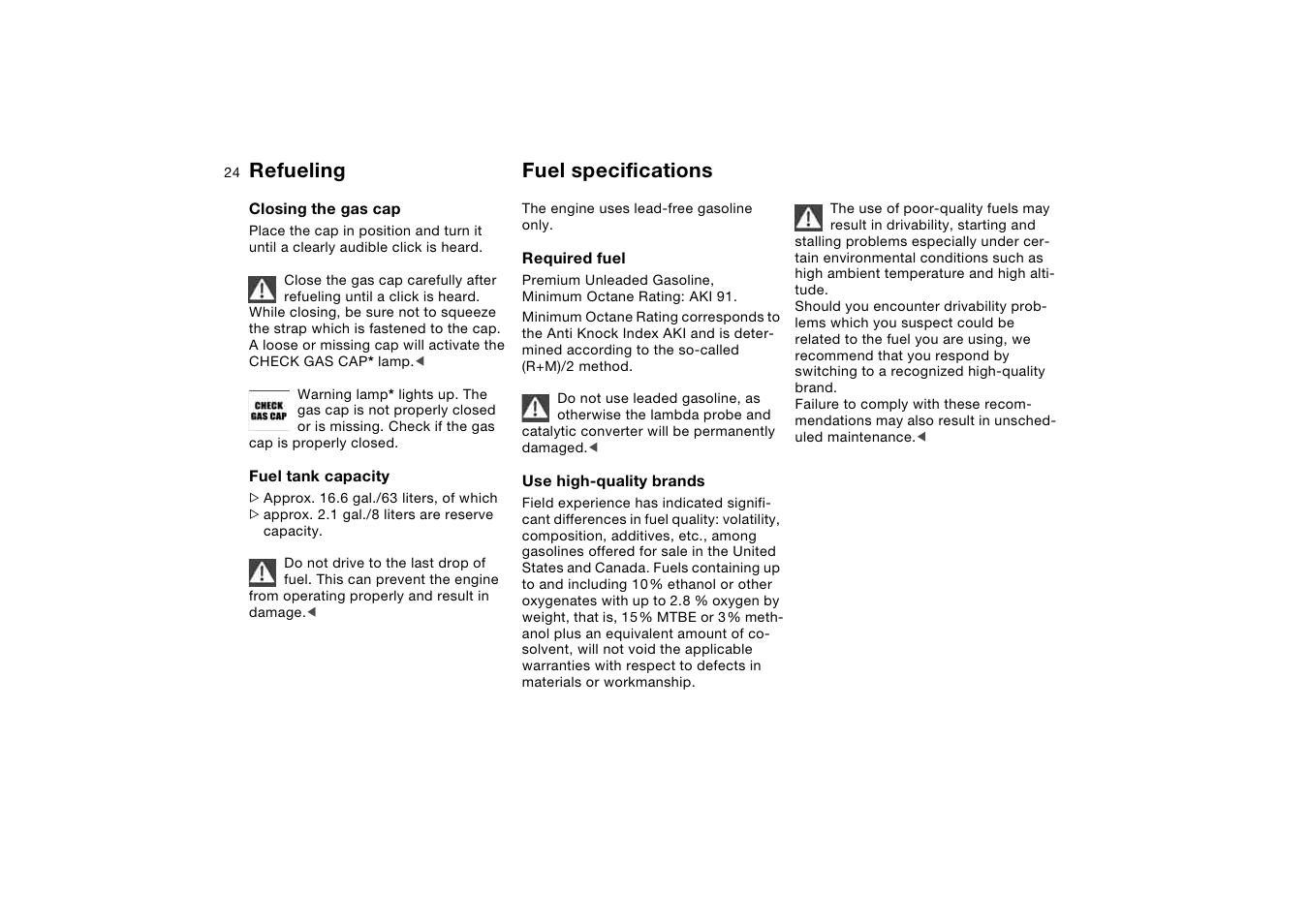 Fuel specifications, Refueling | BMW 325Ci Coupe 2004 User Manual | Page 24 / 174