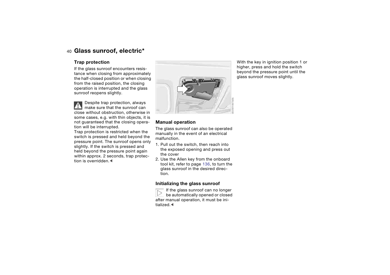 Glass sunroof, electric | BMW 325Ci Coupe 2004 User Manual | Page 40 / 174