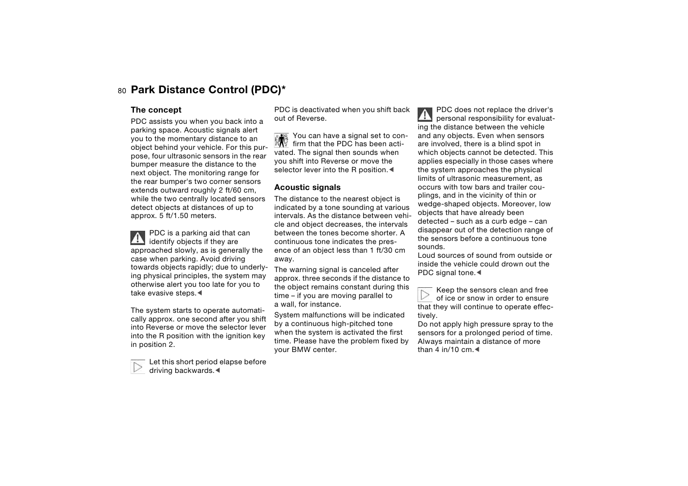 Technology for safety and driving convenience, Park distance control (pdc) | BMW 325Ci Coupe 2004 User Manual | Page 80 / 174