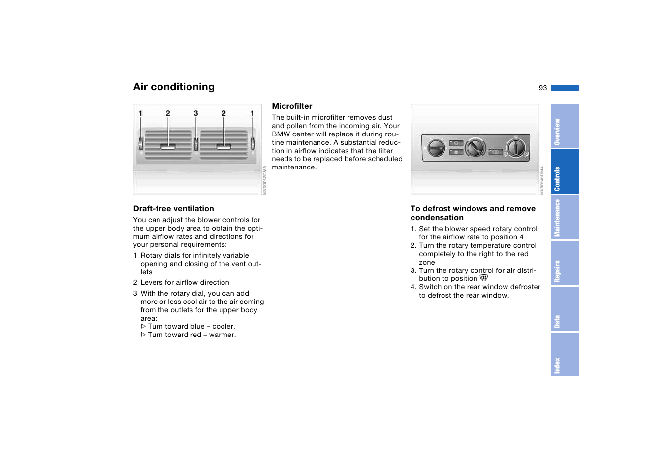 Air conditioning | BMW 325Ci Coupe 2004 User Manual | Page 93 / 174