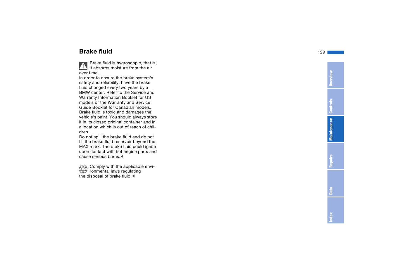 Brake fluid | BMW 330Ci Coupe 2004 User Manual | Page 129 / 174