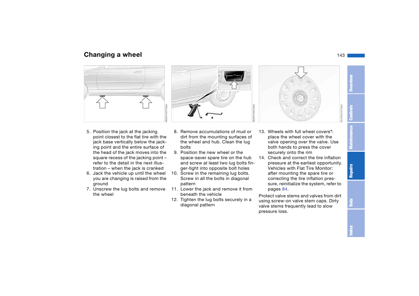 Changing a wheel | BMW 330Ci Coupe 2004 User Manual | Page 143 / 174