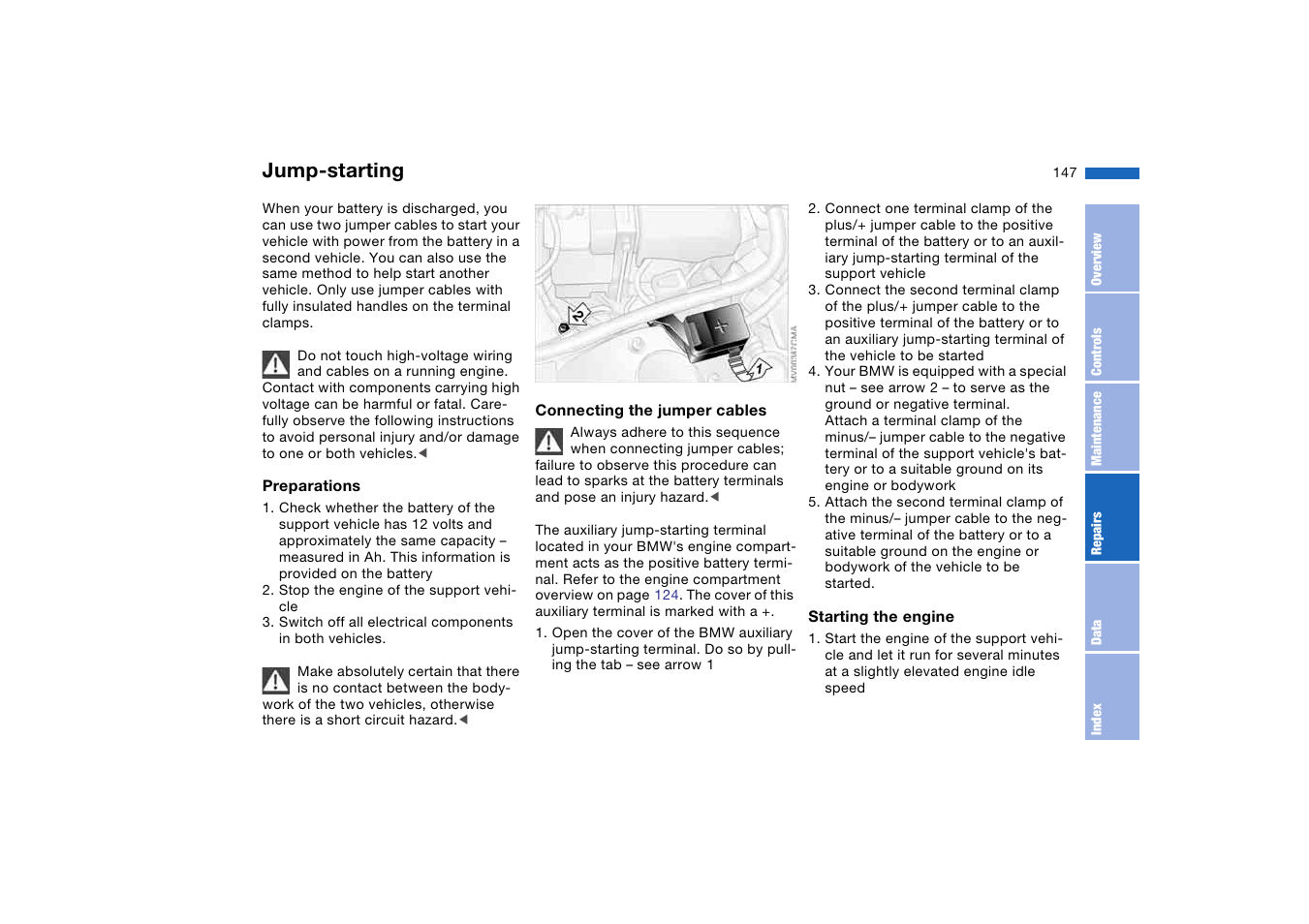 Jump-starting | BMW 330Ci Coupe 2004 User Manual | Page 147 / 174
