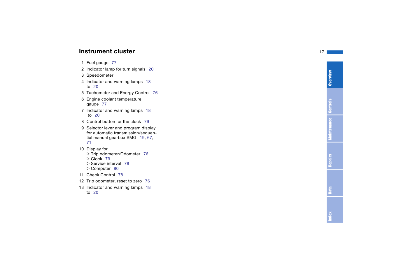 Instrument cluster | BMW 330Ci Coupe 2004 User Manual | Page 17 / 174