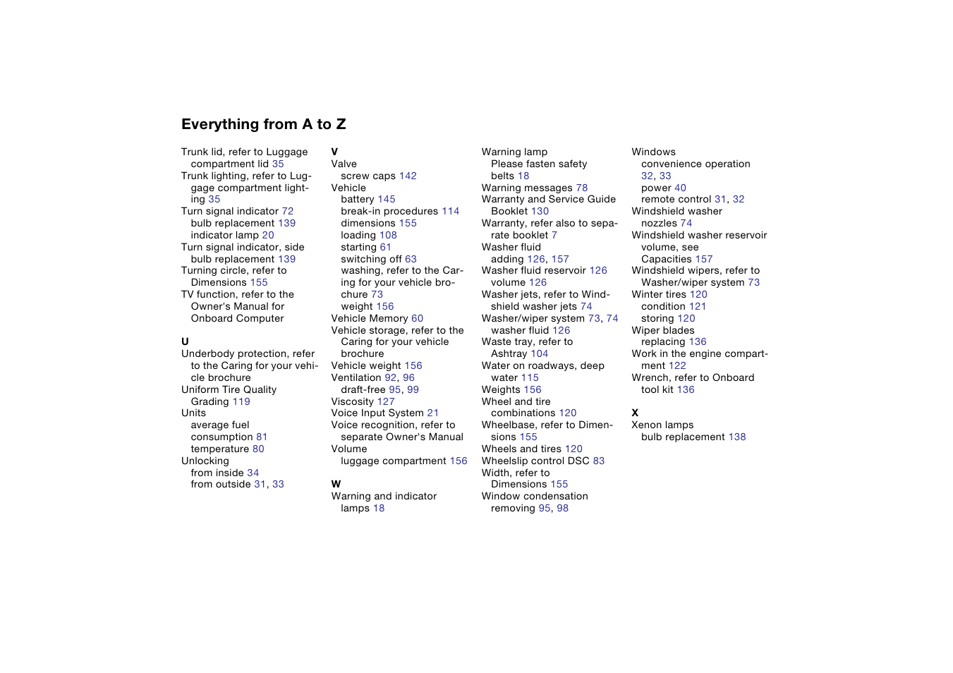 Everything from a to z | BMW 330Ci Coupe 2004 User Manual | Page 170 / 174