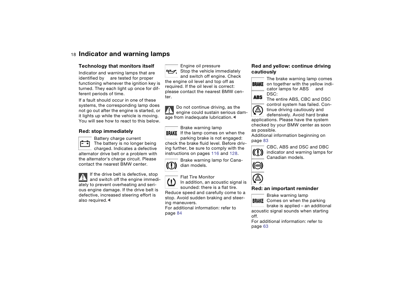 Indicator and warning lamps | BMW 330Ci Coupe 2004 User Manual | Page 18 / 174