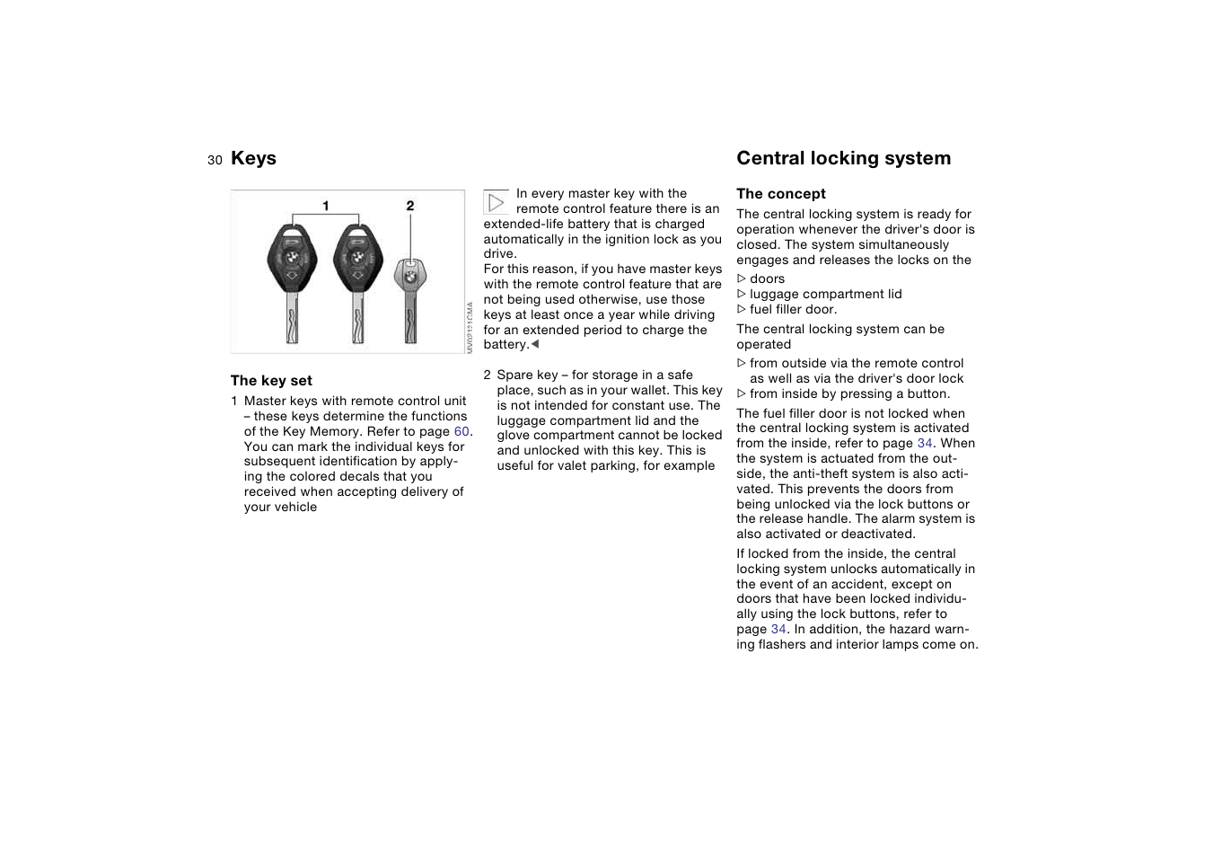 Opening and closing, Keys, Central locking system | BMW 330Ci Coupe 2004 User Manual | Page 30 / 174