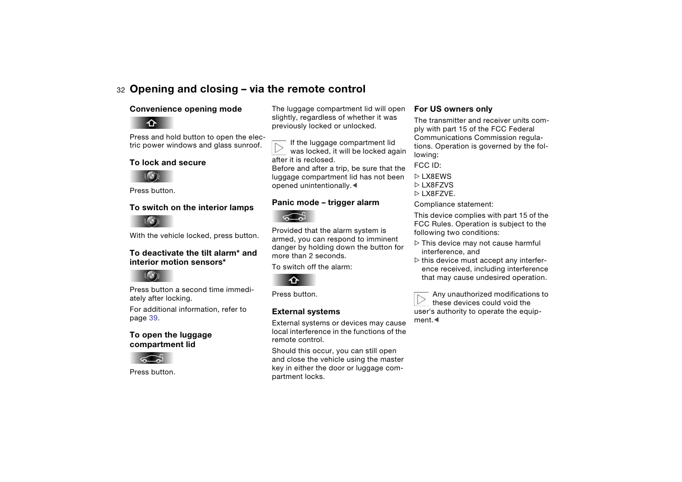 Opening and closing – via the remote control | BMW 330Ci Coupe 2004 User Manual | Page 32 / 174