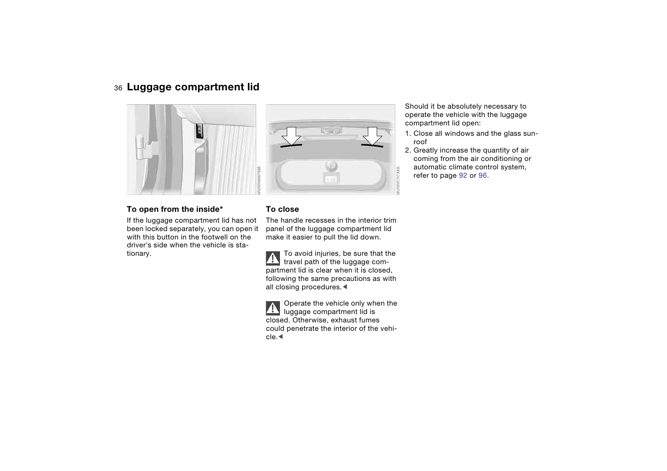 Luggage compartment lid | BMW 330Ci Coupe 2004 User Manual | Page 36 / 174