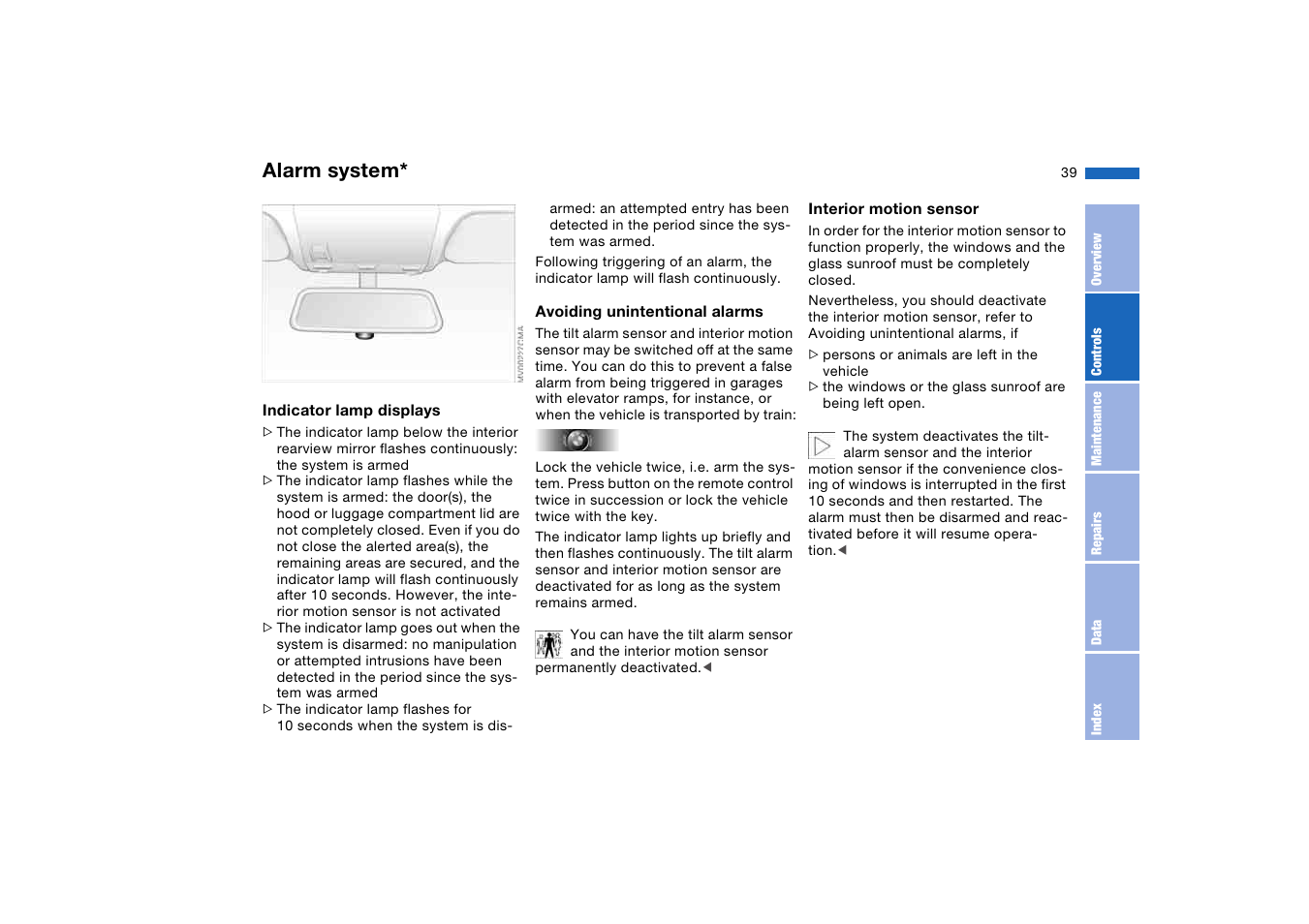 Alarm system | BMW 330Ci Coupe 2004 User Manual | Page 39 / 174