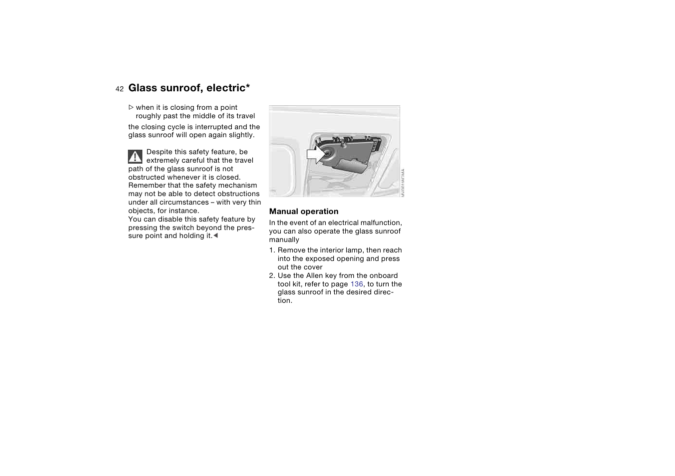 Glass sunroof, electric | BMW 330Ci Coupe 2004 User Manual | Page 42 / 174