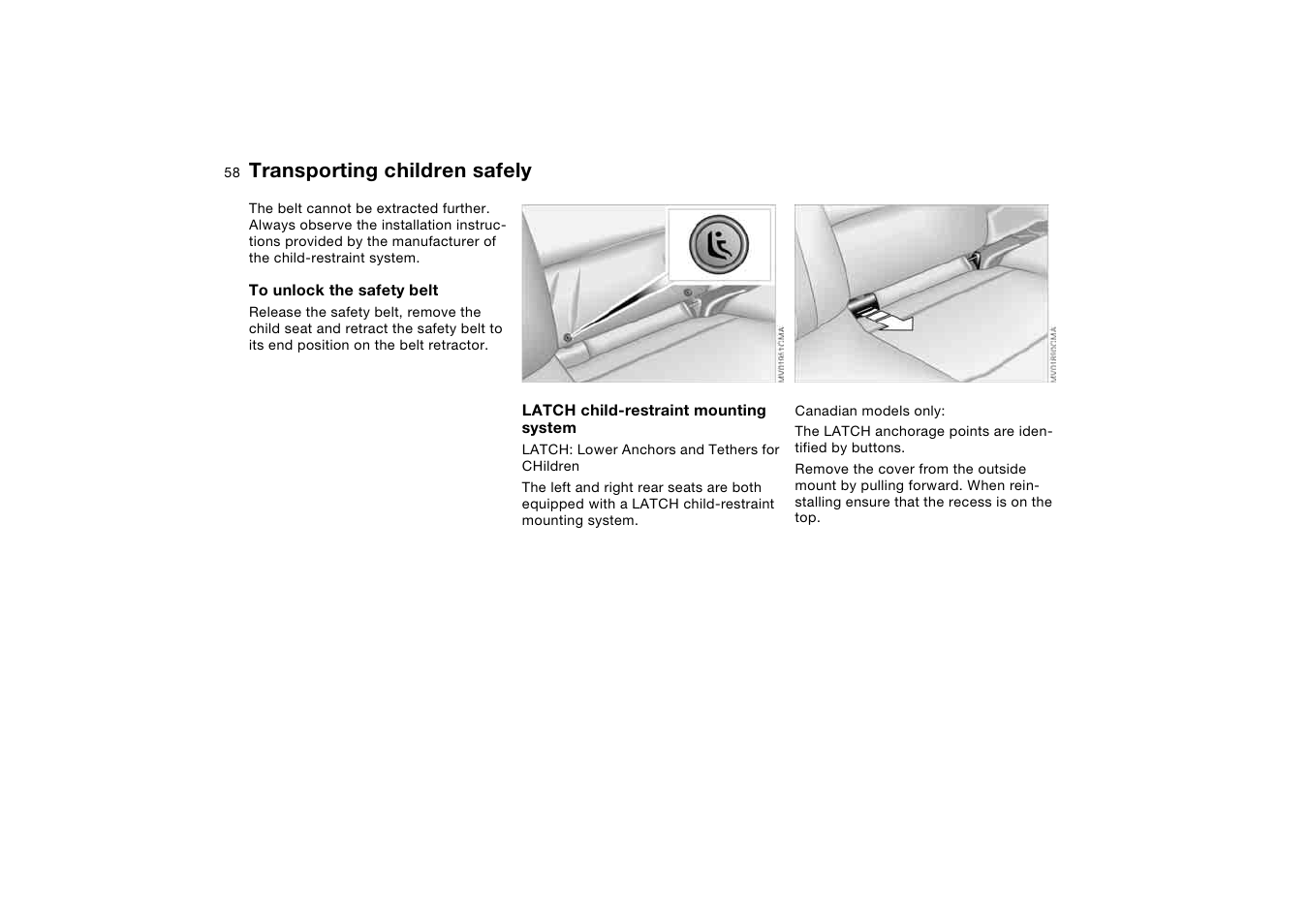 Transporting children safely | BMW 330Ci Coupe 2004 User Manual | Page 58 / 174