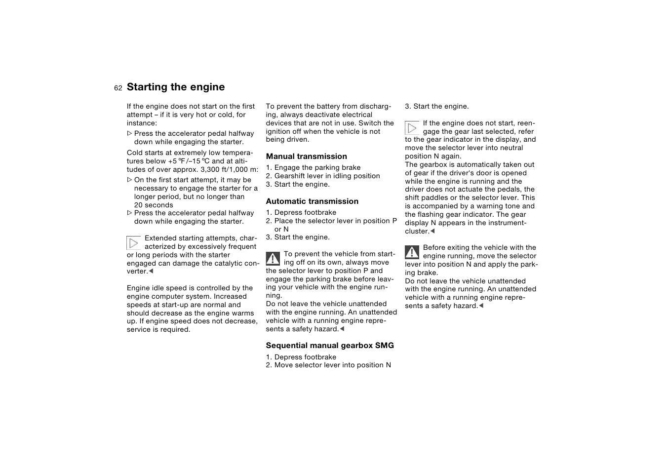 Starting the engine | BMW 330Ci Coupe 2004 User Manual | Page 62 / 174