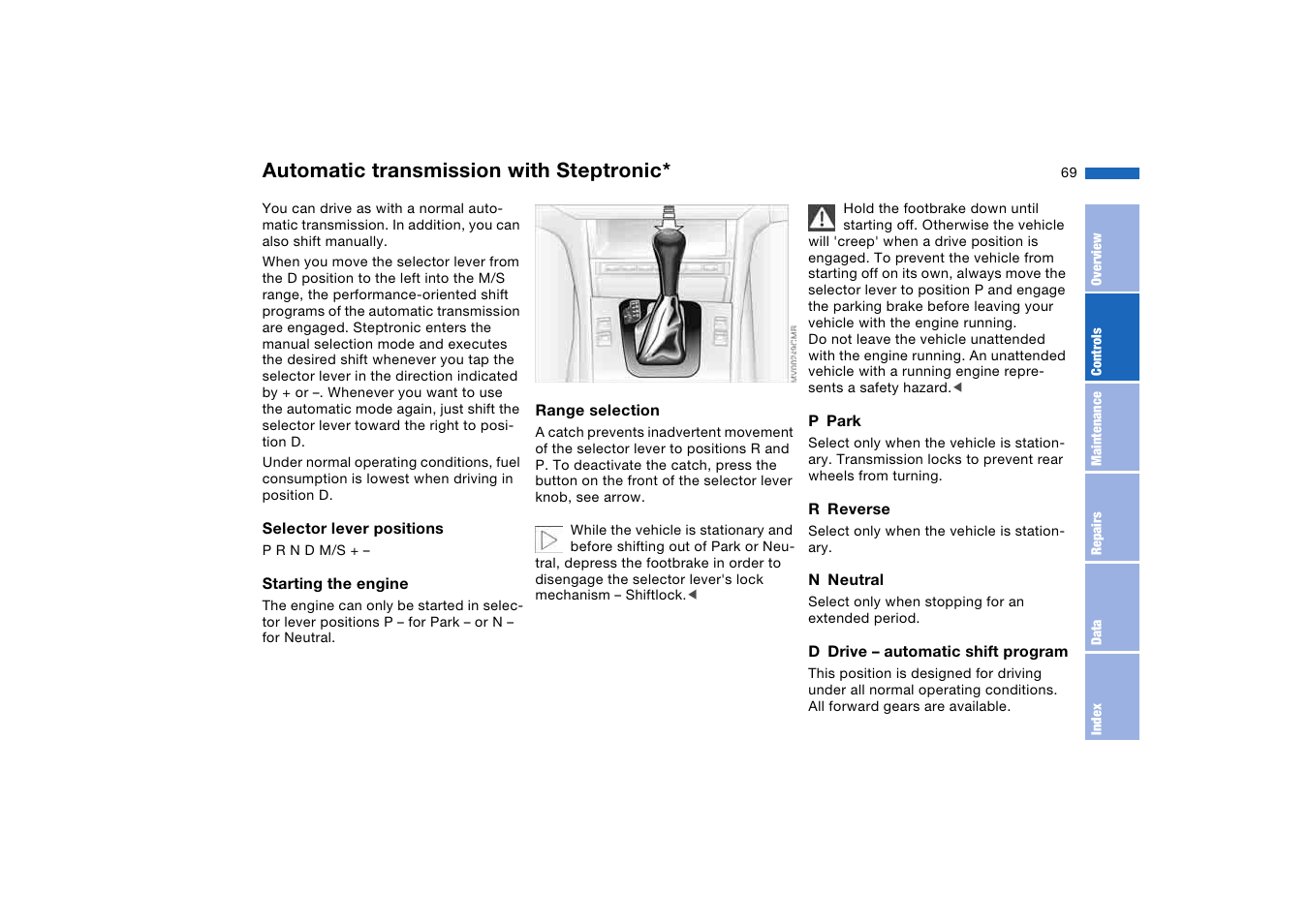 Automatic transmission with steptronic, Automatic transmission with, Steptronic | BMW 330Ci Coupe 2004 User Manual | Page 69 / 174