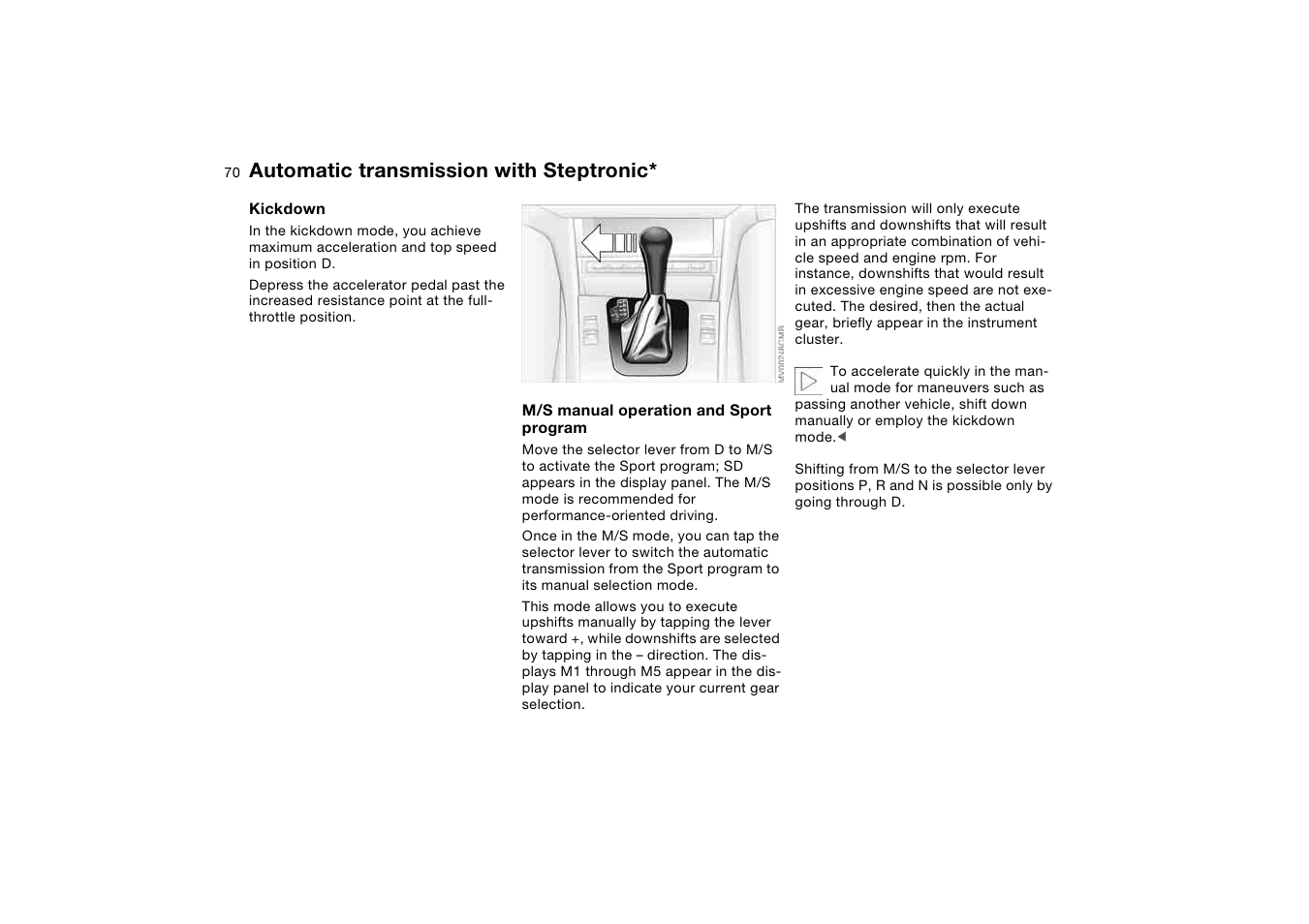 Automatic transmission with steptronic | BMW 330Ci Coupe 2004 User Manual | Page 70 / 174