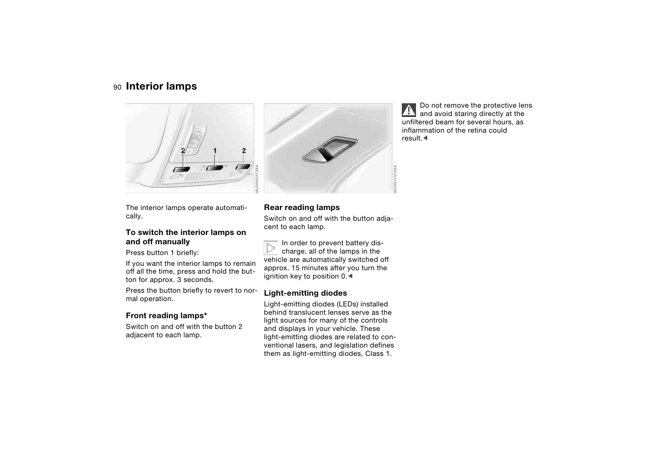 Interior lamps | BMW 330Ci Coupe 2004 User Manual | Page 90 / 174