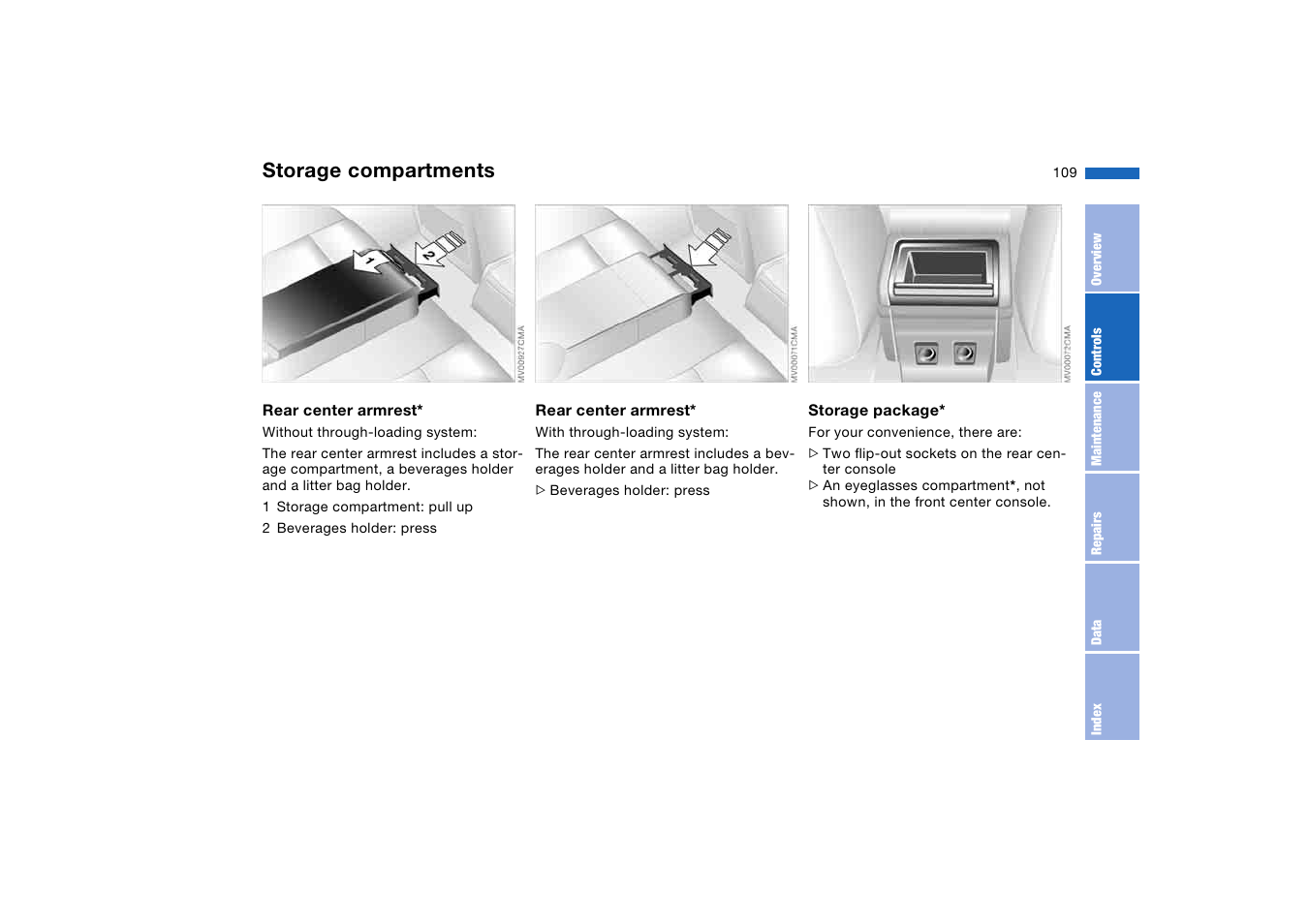 Storage compartments | BMW 330i Sedan 2004 User Manual | Page 109 / 182