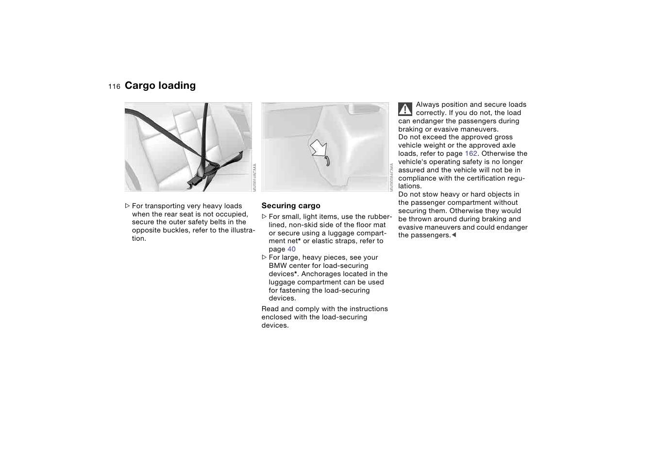 Cargo loading | BMW 330i Sedan 2004 User Manual | Page 116 / 182