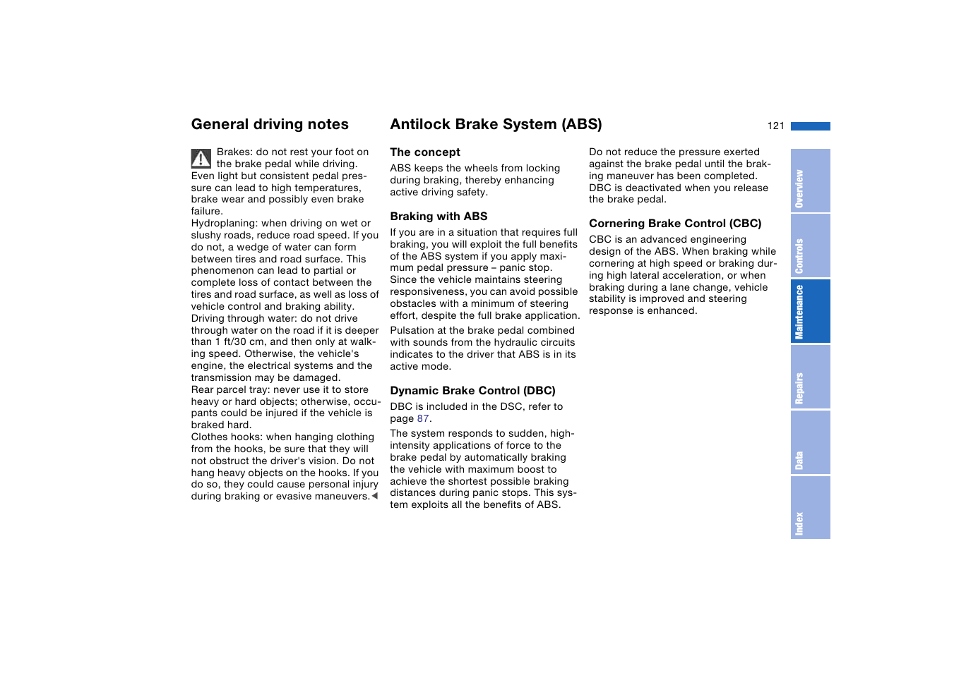 General driving notes, Antilock brake system (abs), Antilock brake system | Abs) | BMW 330i Sedan 2004 User Manual | Page 121 / 182