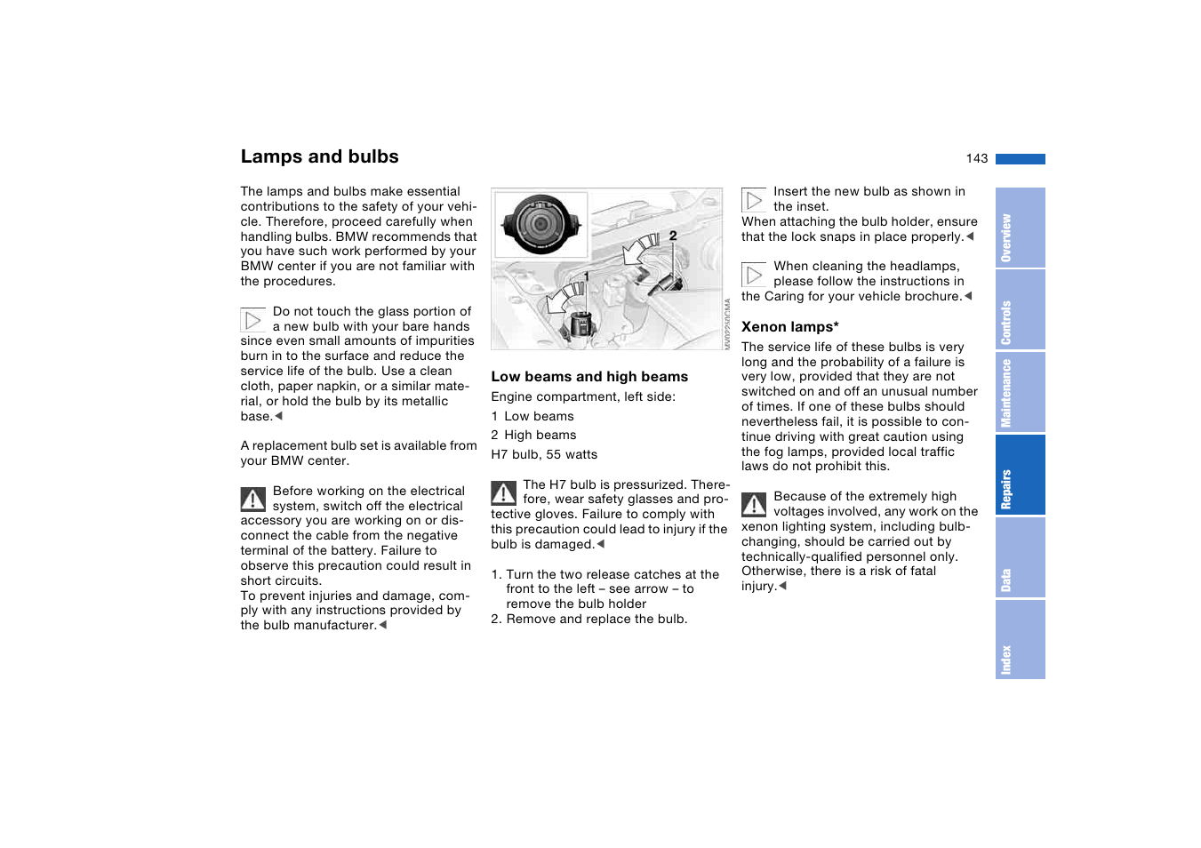 Lamps and bulbs | BMW 330i Sedan 2004 User Manual | Page 143 / 182