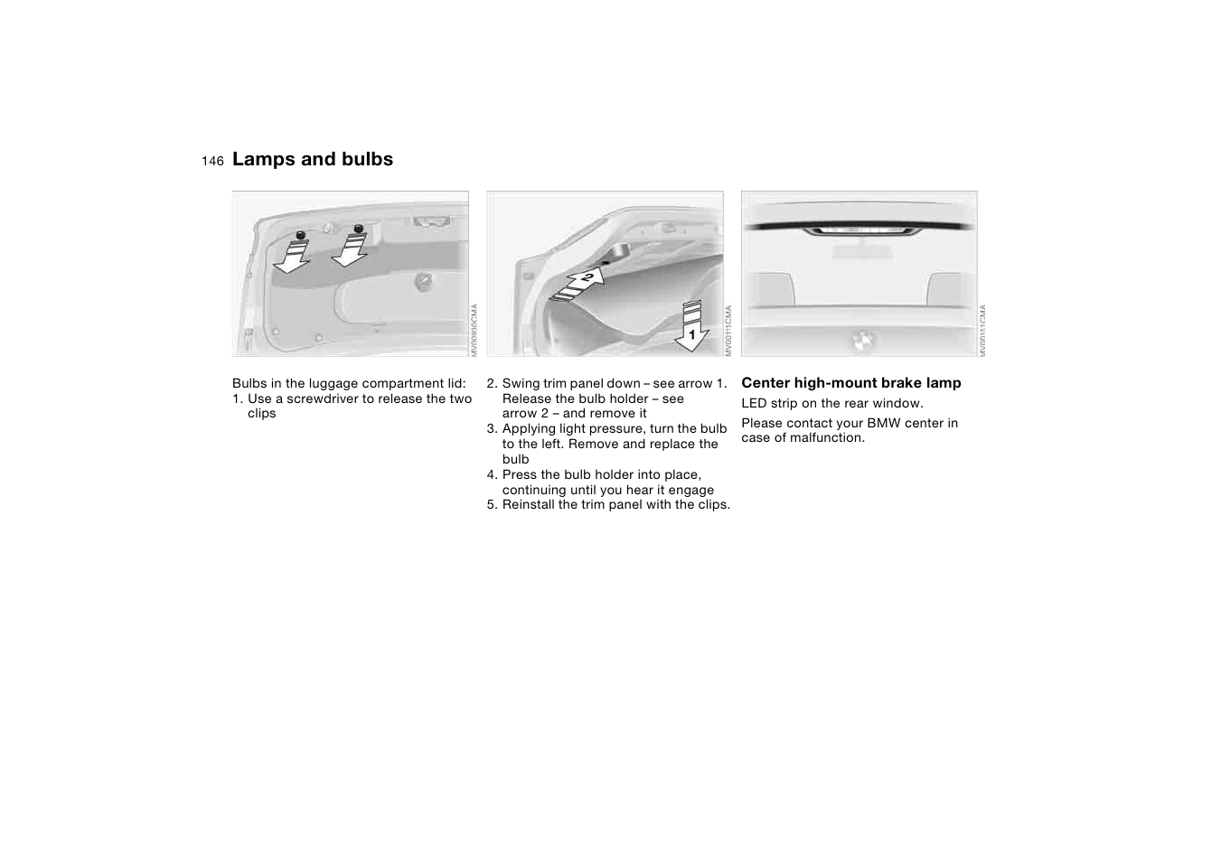 Lamps and bulbs | BMW 330i Sedan 2004 User Manual | Page 146 / 182