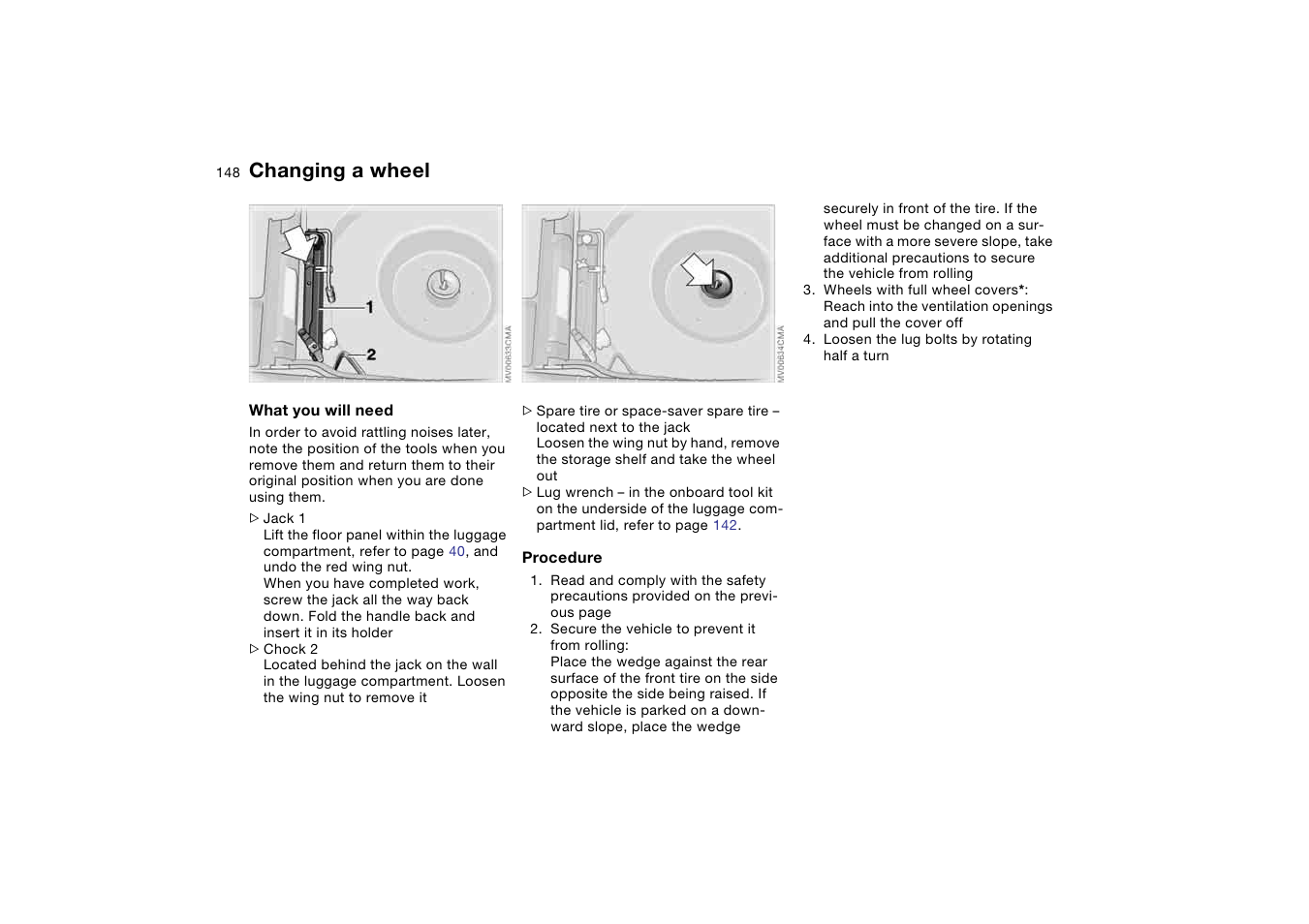 Changing a wheel | BMW 330i Sedan 2004 User Manual | Page 148 / 182