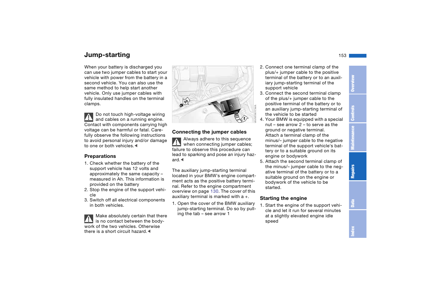 Jump-starting | BMW 330i Sedan 2004 User Manual | Page 153 / 182