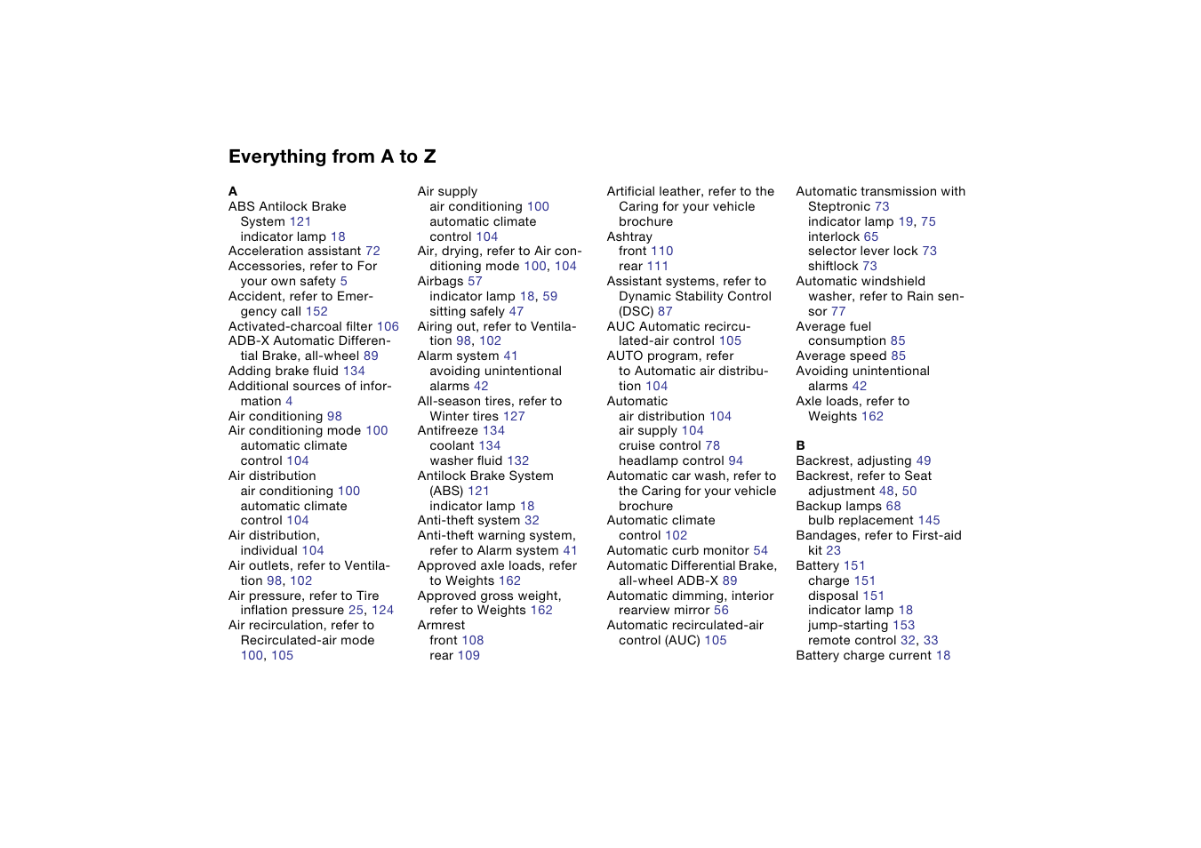 Everything from a to z | BMW 330i Sedan 2004 User Manual | Page 166 / 182