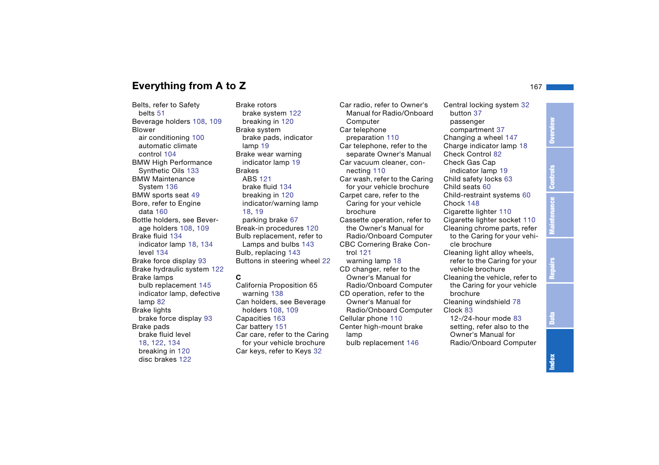 Everything from a to z | BMW 330i Sedan 2004 User Manual | Page 167 / 182