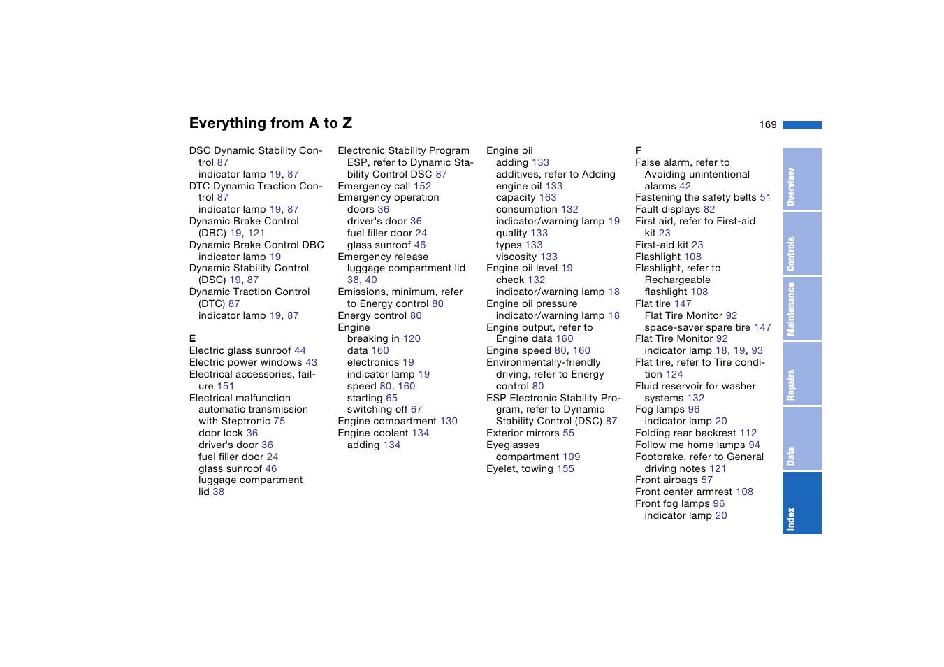 Everything from a to z | BMW 330i Sedan 2004 User Manual | Page 169 / 182