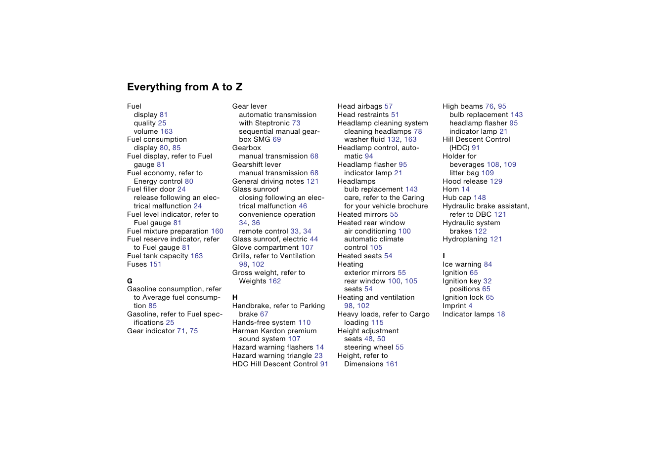 Everything from a to z | BMW 330i Sedan 2004 User Manual | Page 170 / 182