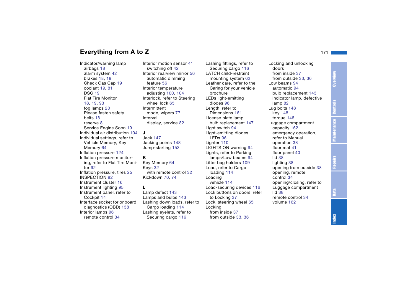 Everything from a to z | BMW 330i Sedan 2004 User Manual | Page 171 / 182