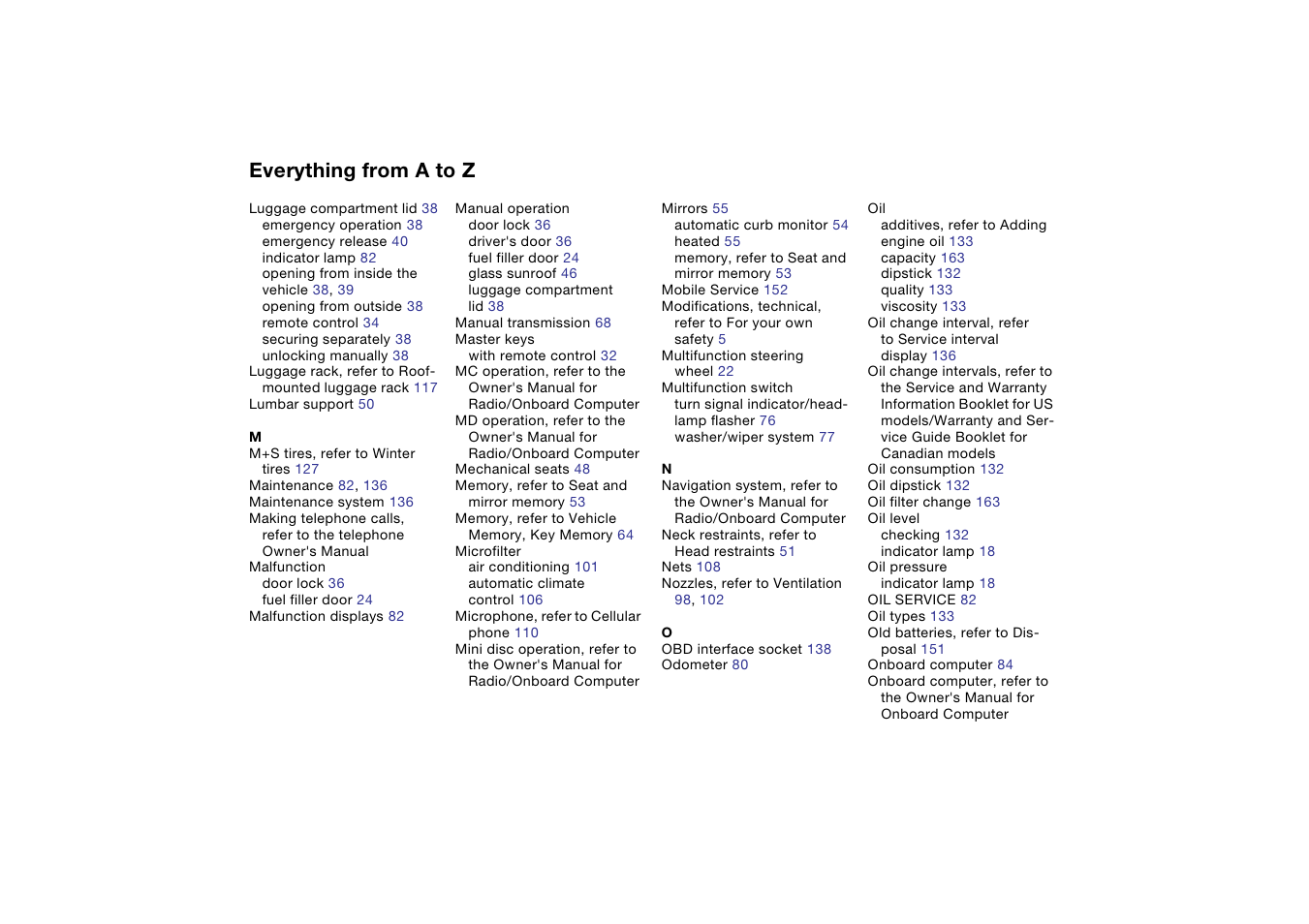 Everything from a to z | BMW 330i Sedan 2004 User Manual | Page 172 / 182