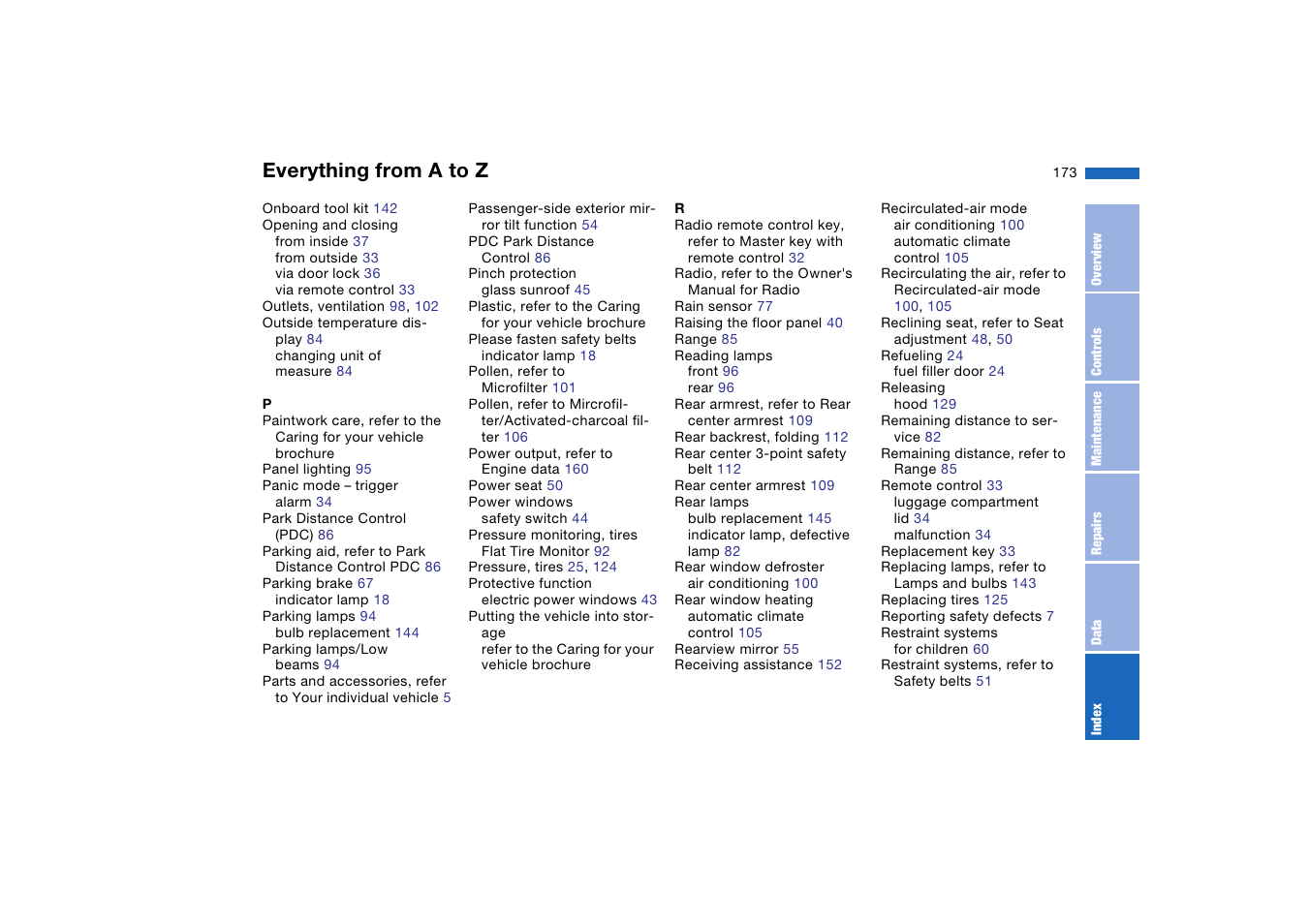 Everything from a to z | BMW 330i Sedan 2004 User Manual | Page 173 / 182