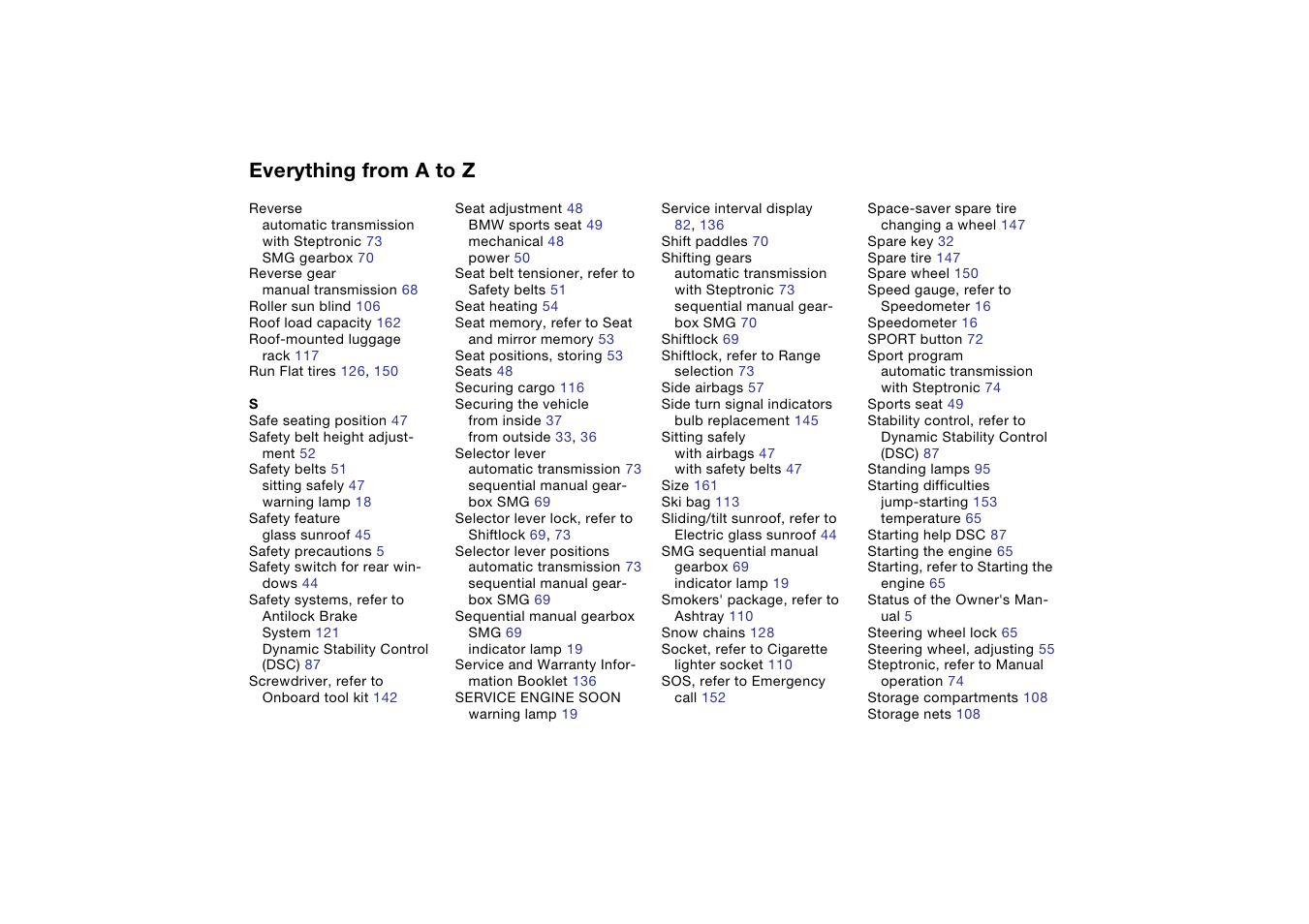 Everything from a to z | BMW 330i Sedan 2004 User Manual | Page 174 / 182