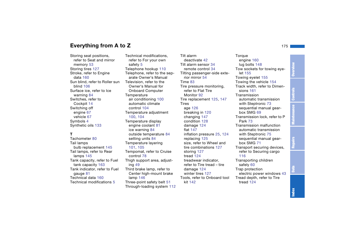 Everything from a to z | BMW 330i Sedan 2004 User Manual | Page 175 / 182