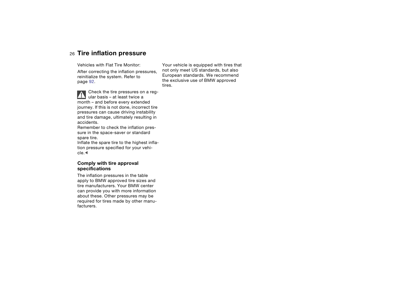 Tire inflation pressure | BMW 330i Sedan 2004 User Manual | Page 26 / 182