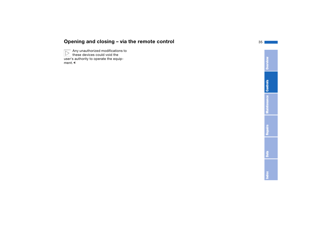 Opening and closing – via the remote control | BMW 330i Sedan 2004 User Manual | Page 35 / 182