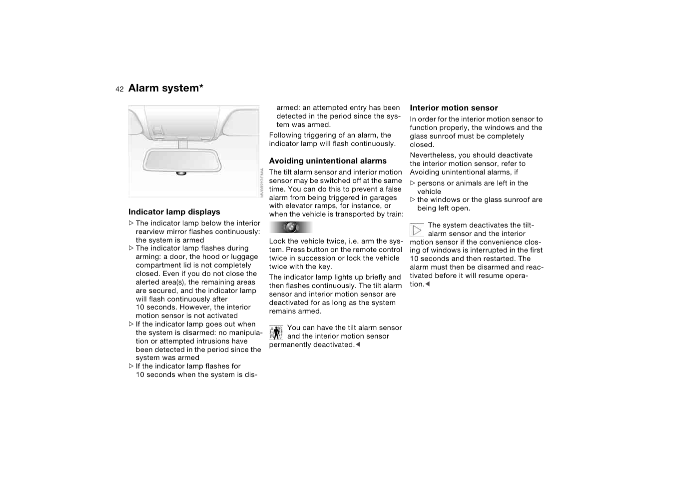 Alarm system | BMW 330i Sedan 2004 User Manual | Page 42 / 182