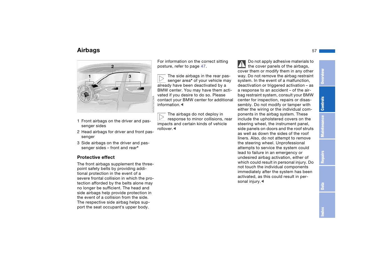 Passenger safety systems, Airbags | BMW 330i Sedan 2004 User Manual | Page 57 / 182