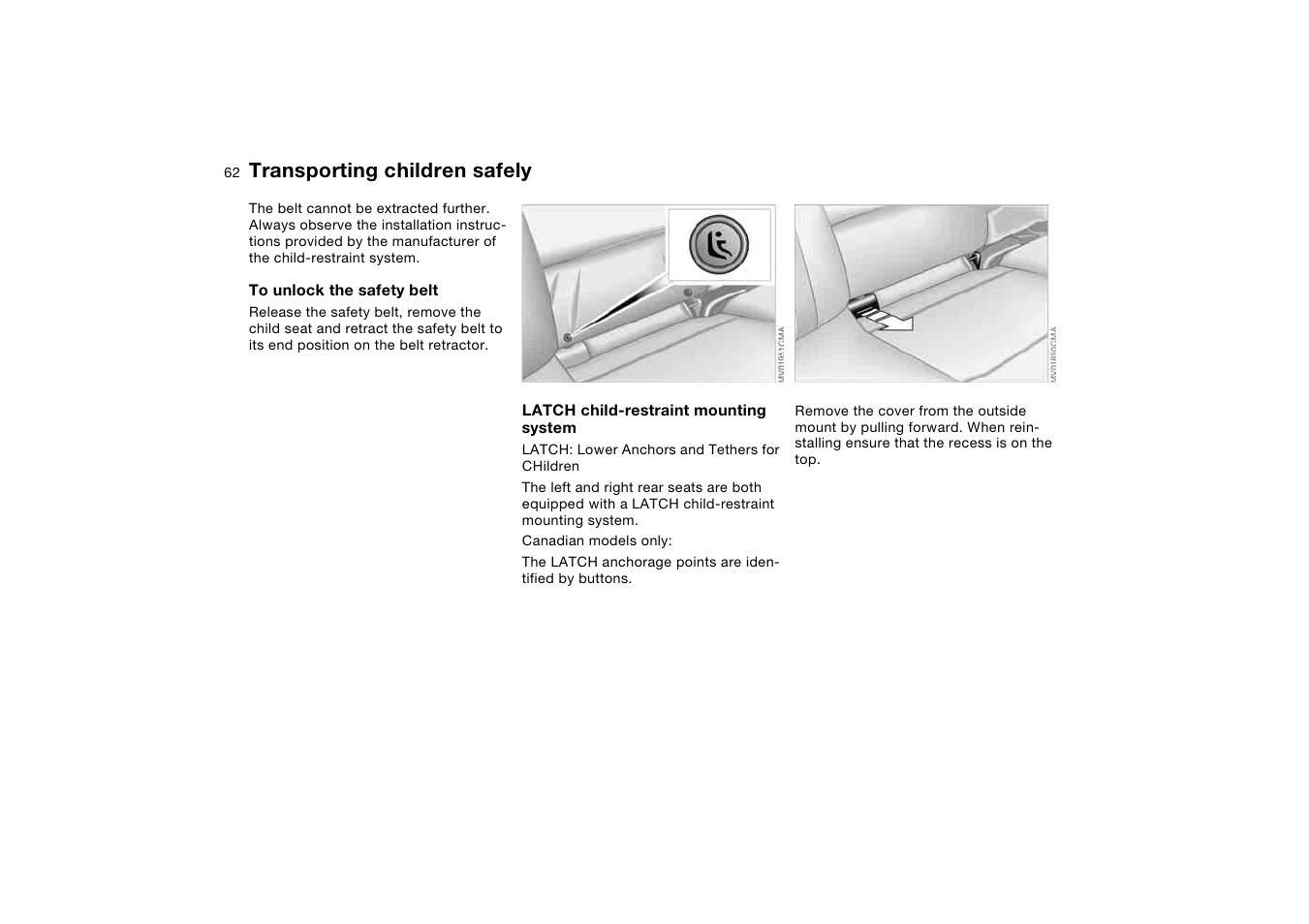 Transporting children safely | BMW 330i Sedan 2004 User Manual | Page 62 / 182