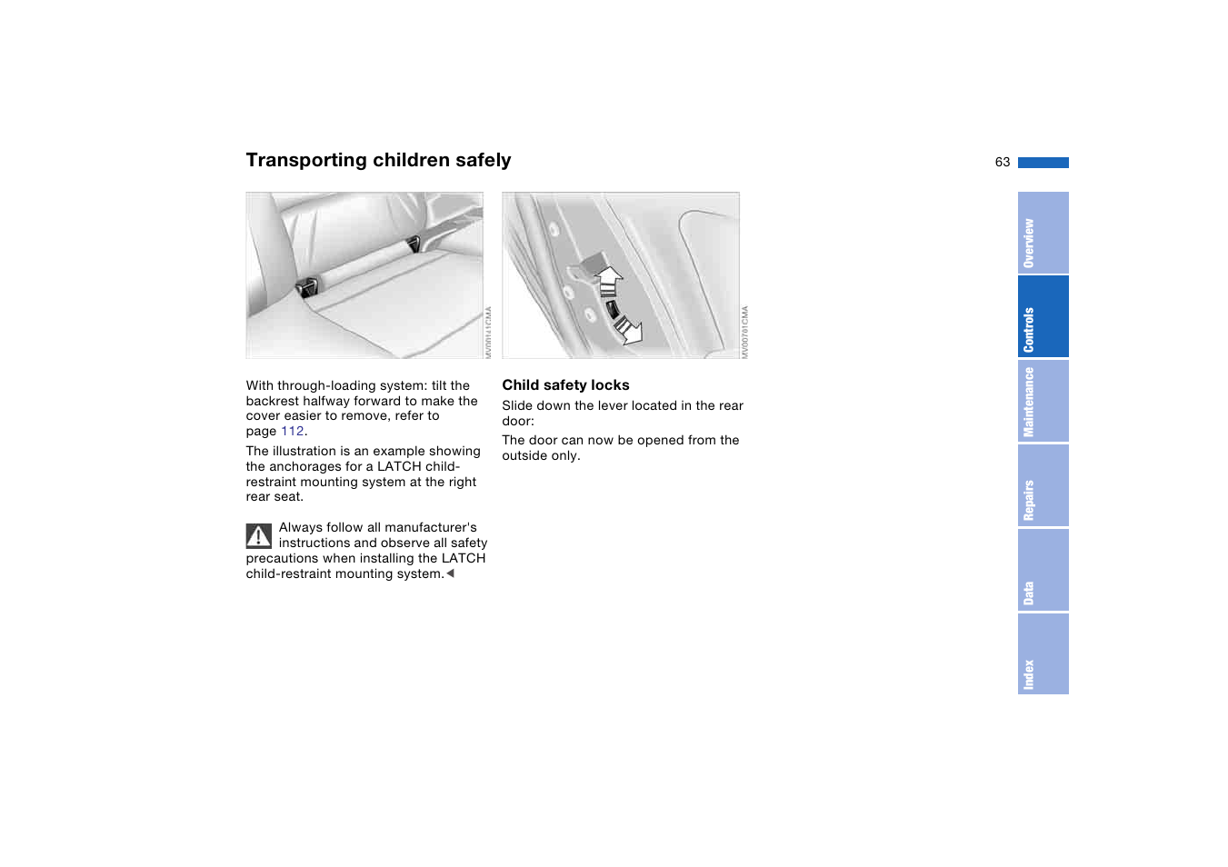 Transporting children safely | BMW 330i Sedan 2004 User Manual | Page 63 / 182