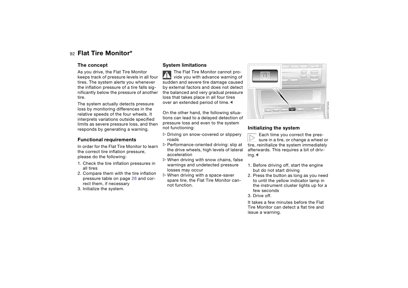 Flat tire monitor | BMW 330i Sedan 2004 User Manual | Page 92 / 182