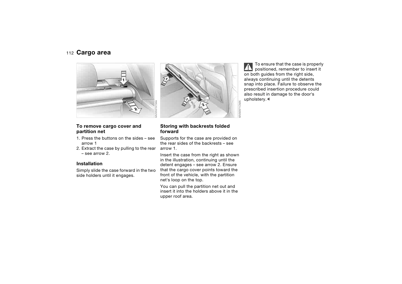 Cargo area | BMW 325iT Sports Wagon 2004 User Manual | Page 112 / 178