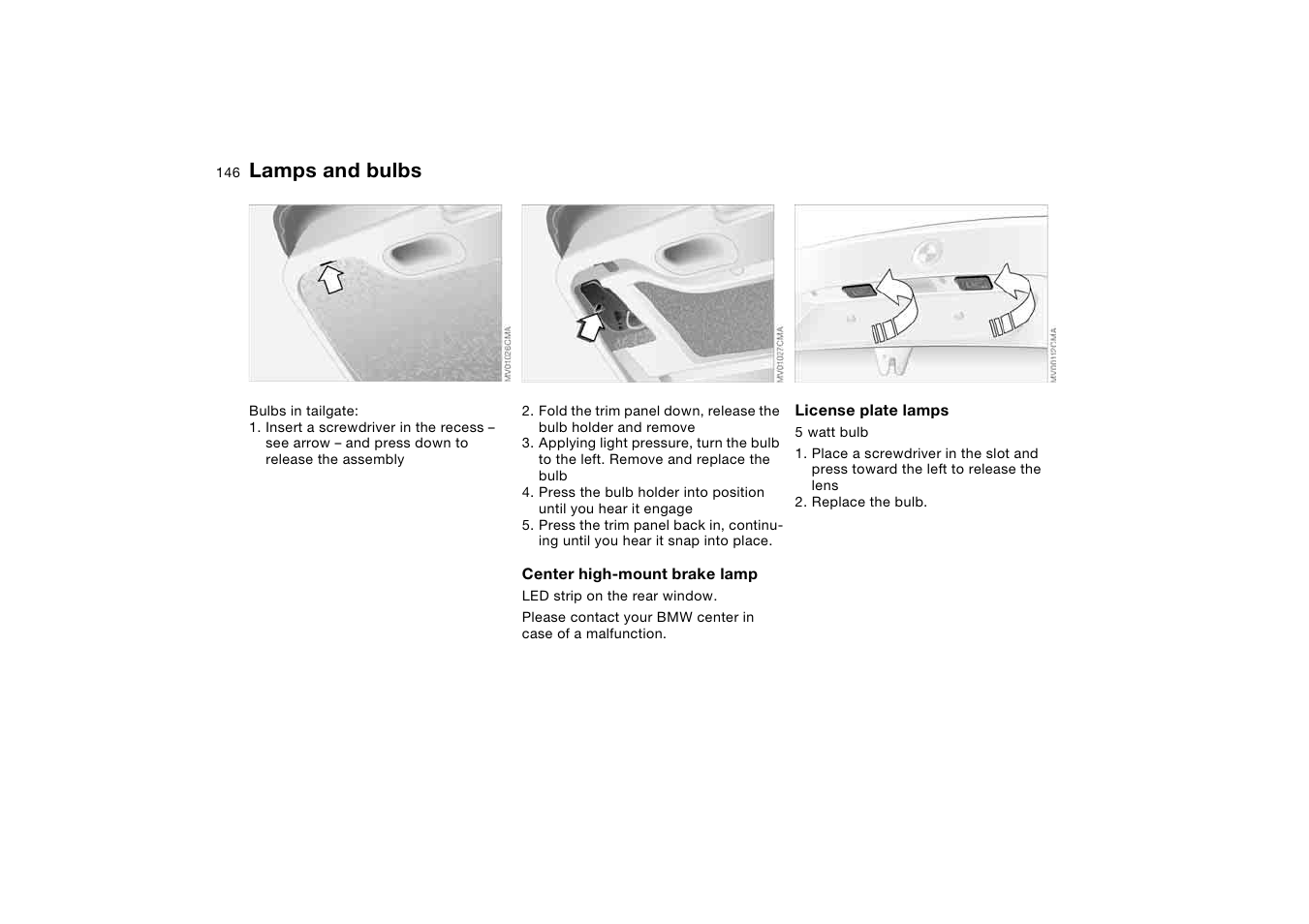 Lamps and bulbs | BMW 325iT Sports Wagon 2004 User Manual | Page 146 / 178