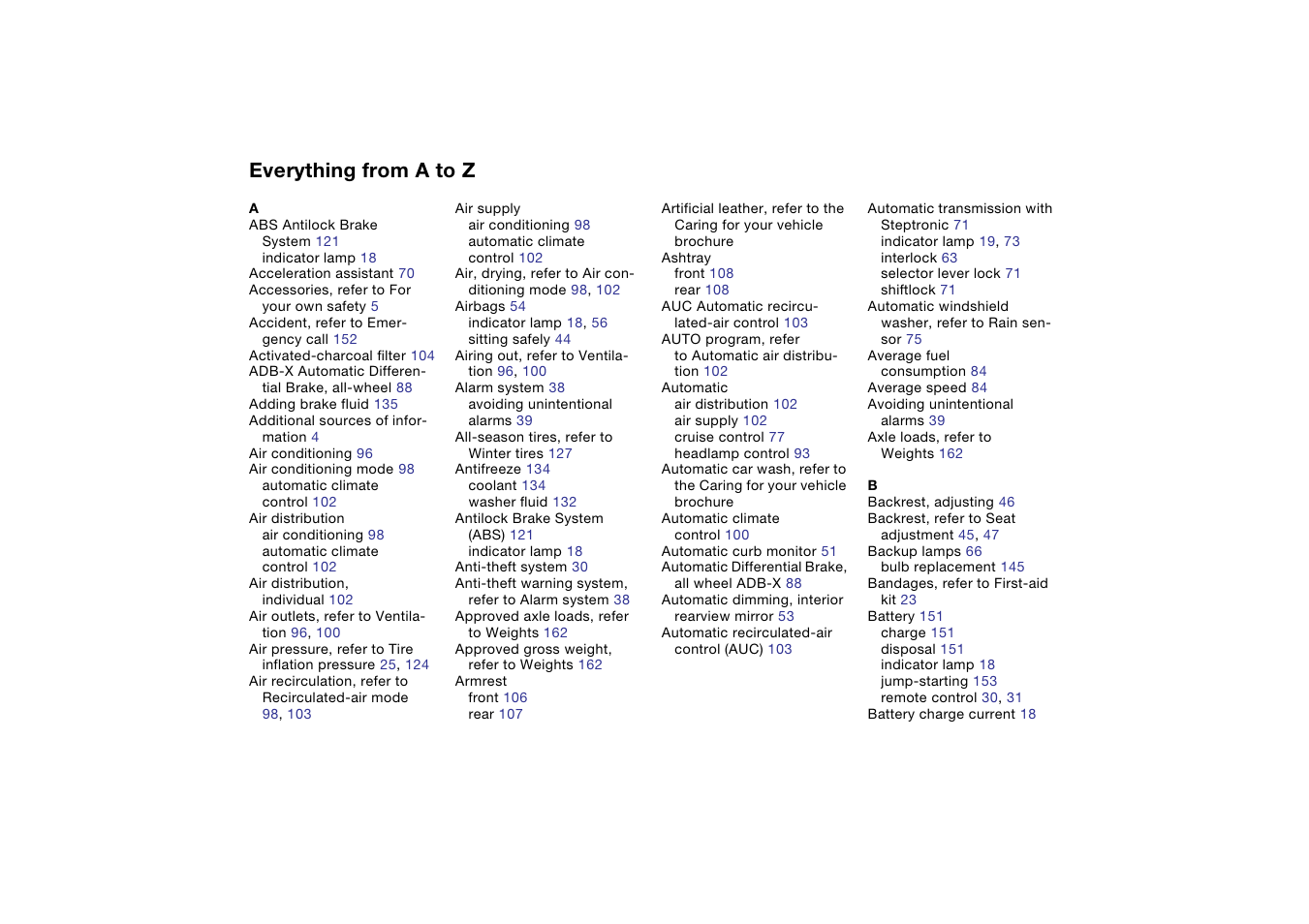 Everything from a to z | BMW 325iT Sports Wagon 2004 User Manual | Page 166 / 178