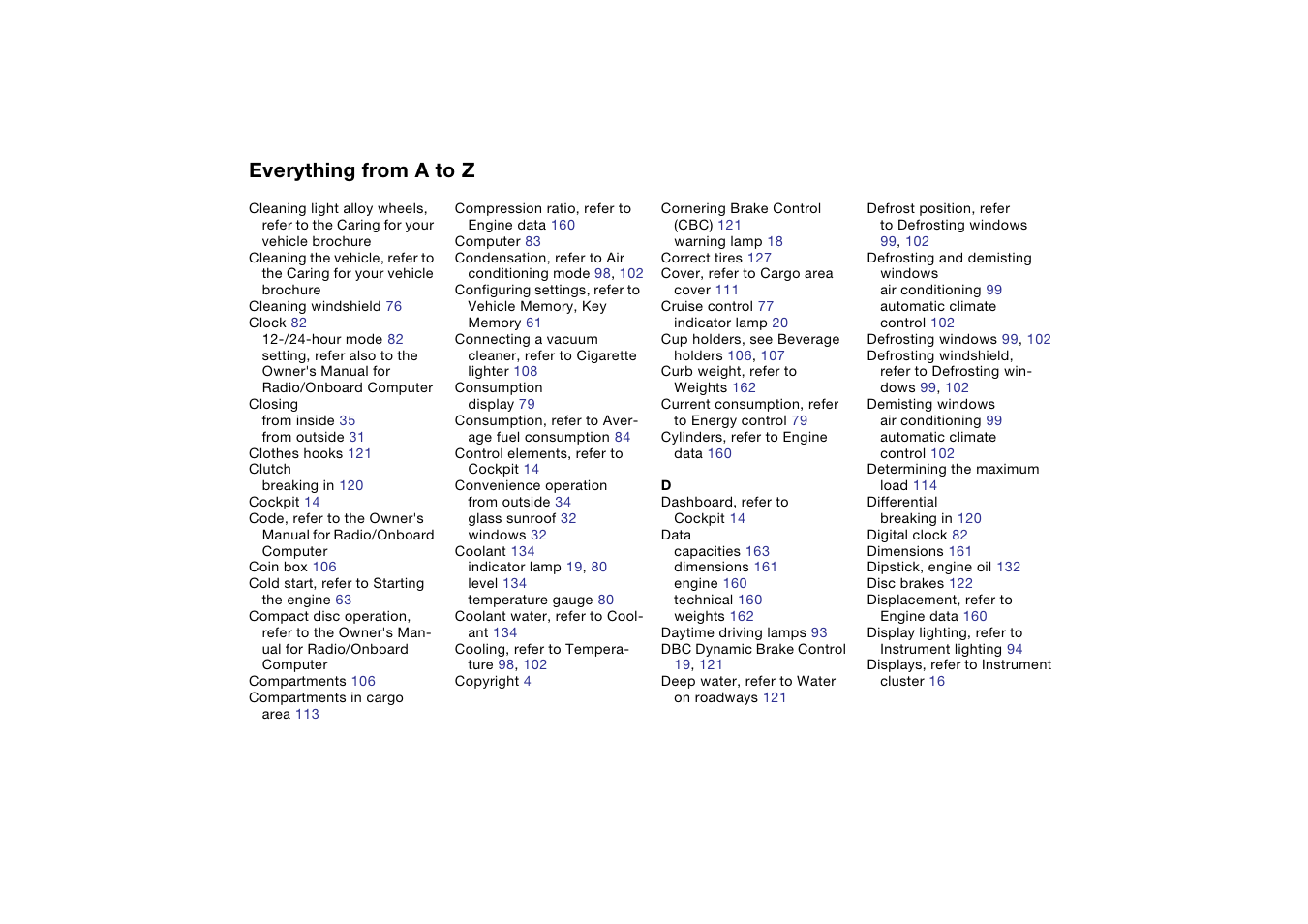 Everything from a to z | BMW 325iT Sports Wagon 2004 User Manual | Page 168 / 178