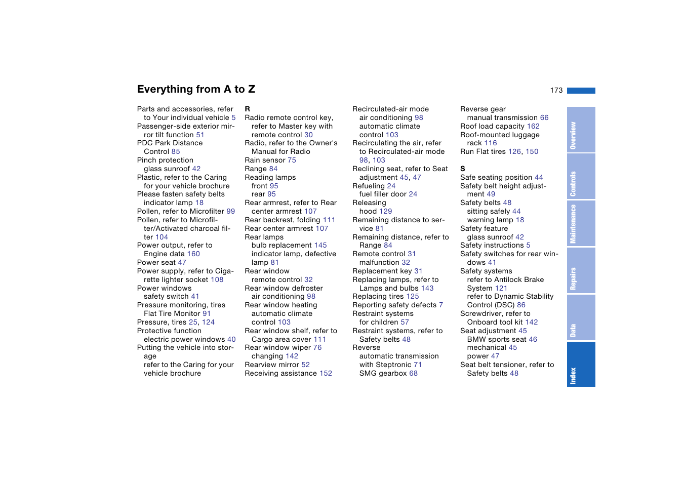 Everything from a to z | BMW 325iT Sports Wagon 2004 User Manual | Page 173 / 178