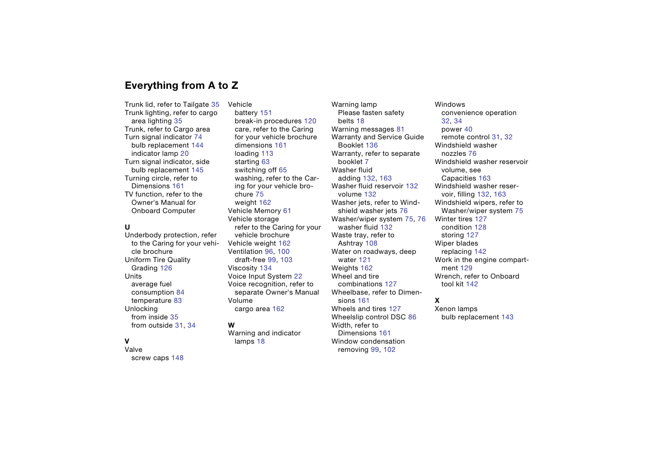 Everything from a to z | BMW 325iT Sports Wagon 2004 User Manual | Page 176 / 178