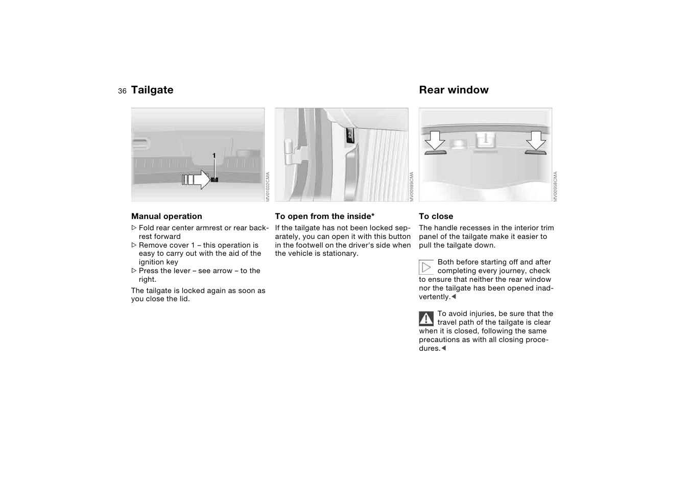 Rear window, Tailgate | BMW 325iT Sports Wagon 2004 User Manual | Page 36 / 178